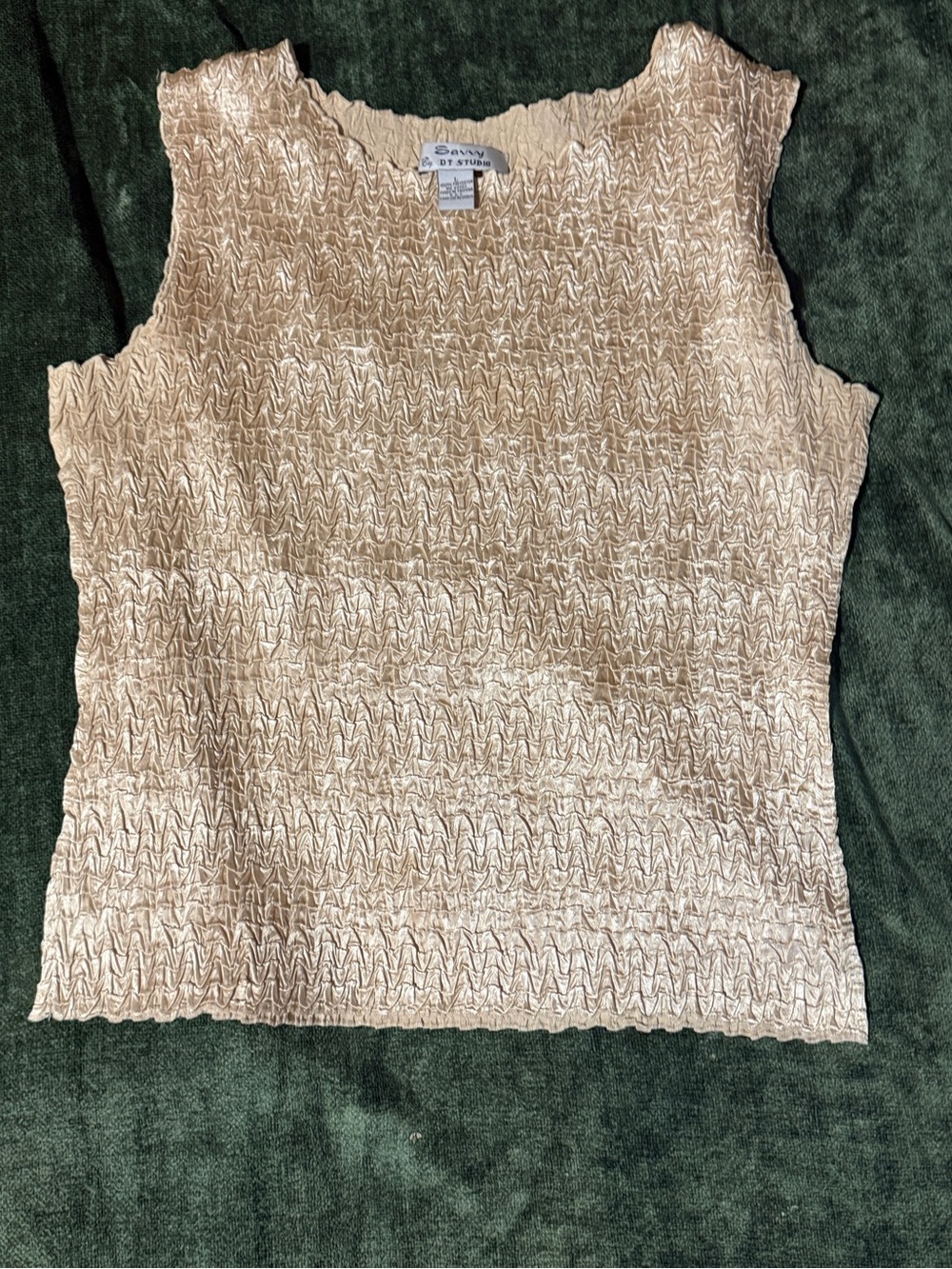 Savvy Cream “ crinkled” Sleeveless stretchy Top